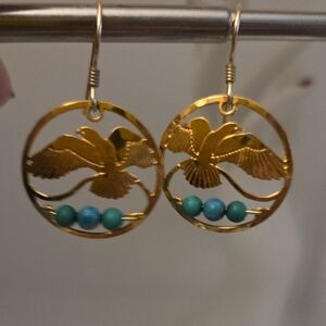 Vintage Wild Bryde Gold and Turquoise  Earrings